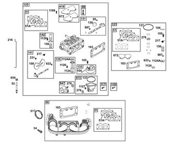 Carburetor Group Diagram and Parts List for 44S977-0031-B5 400000 - 699999 Briggs and Stratton Engine